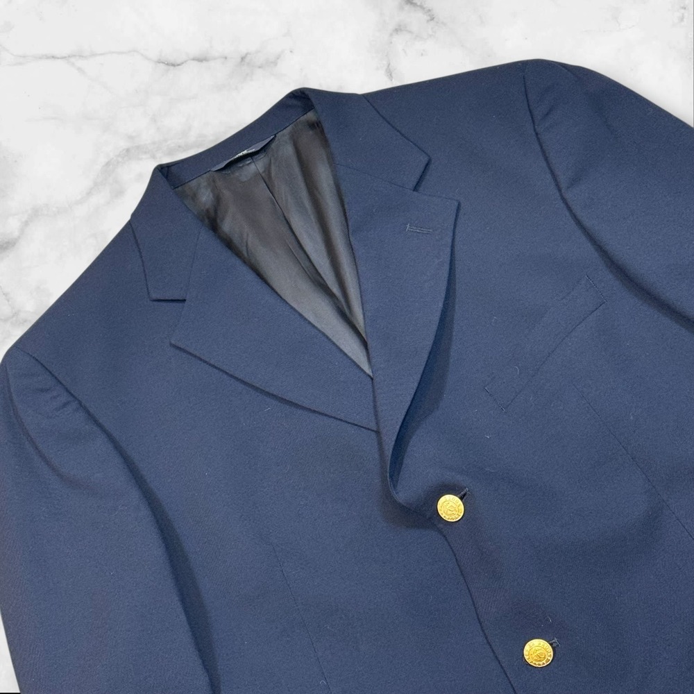 Brooks Brothers 346 Mens‎ Navy Blazer Gold Buttons Worsted Wool Blazer 44 Long